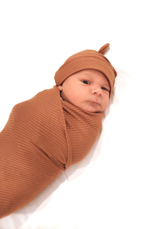 Cocoa Ribbed Stretch Swaddle - LittleLullabyLoft