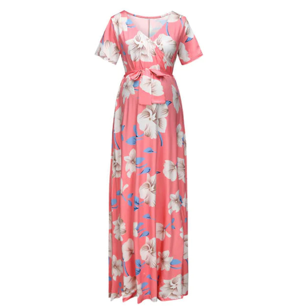 Floral V-Neck Maxi Maternity Dress for Everyday Elegance