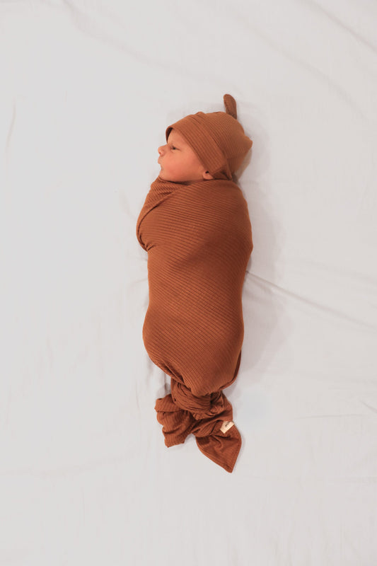 Cocoa Ribbed Stretch Swaddle - LittleLullabyLoft