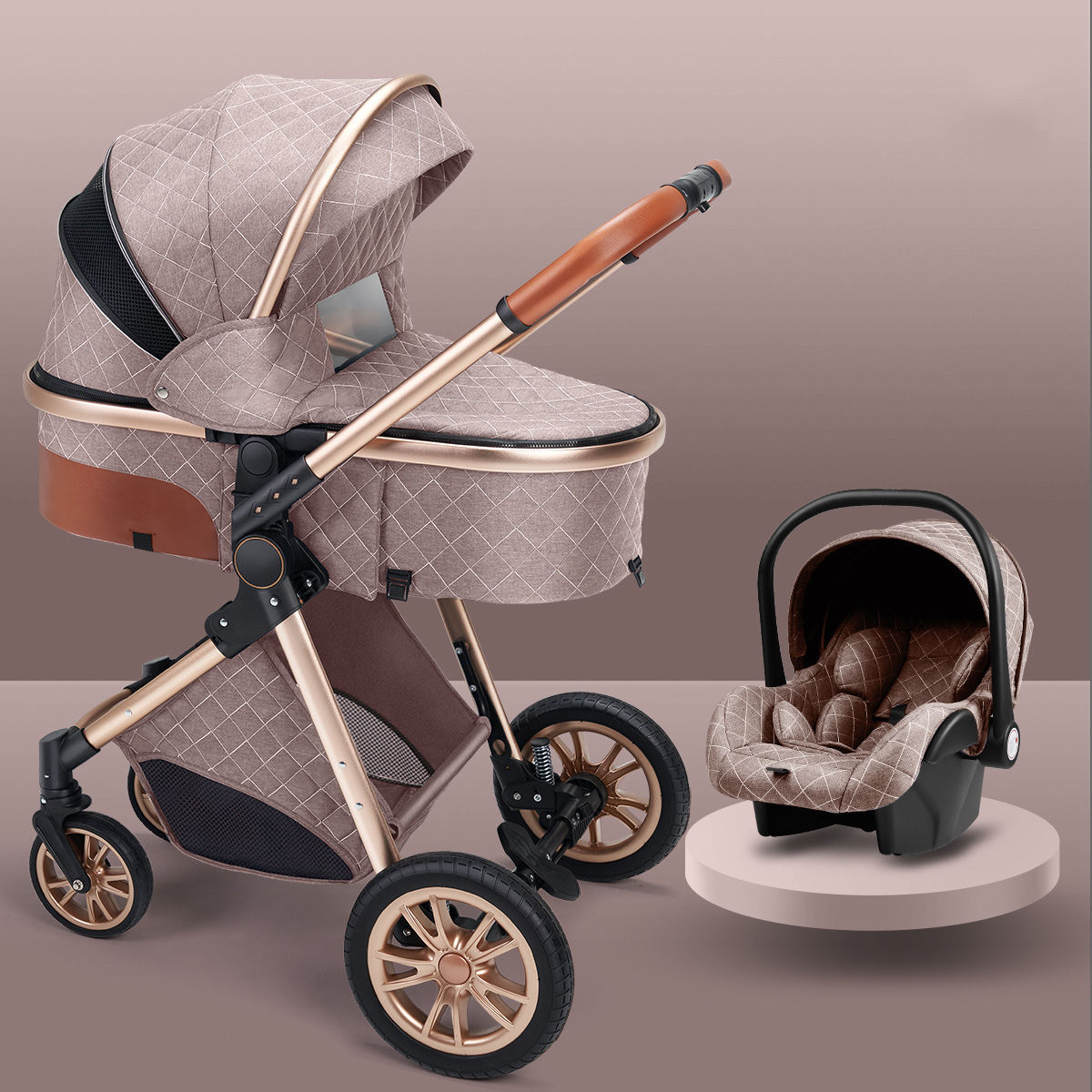 High Landscape Lightweight Folding Baby Stroller with Shock Absorption