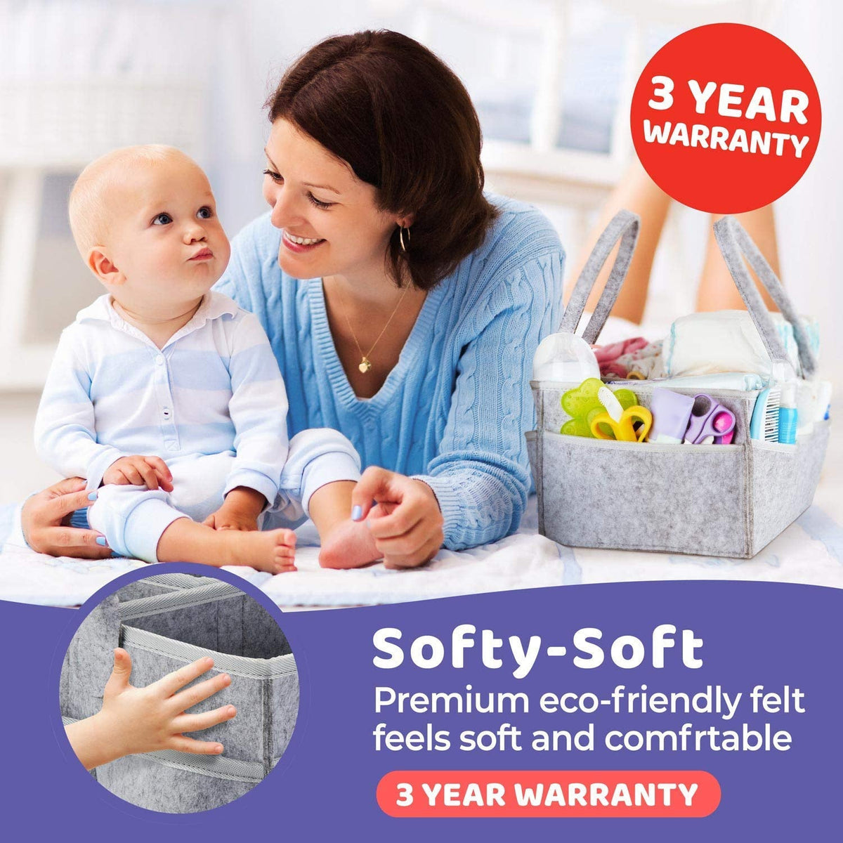 Baby Diaper Caddy Organizer Portable Holder Bag for Changing Table and Car, Nursery Essentials Storage bins 38*23*18cm - LittleLullabyLoft