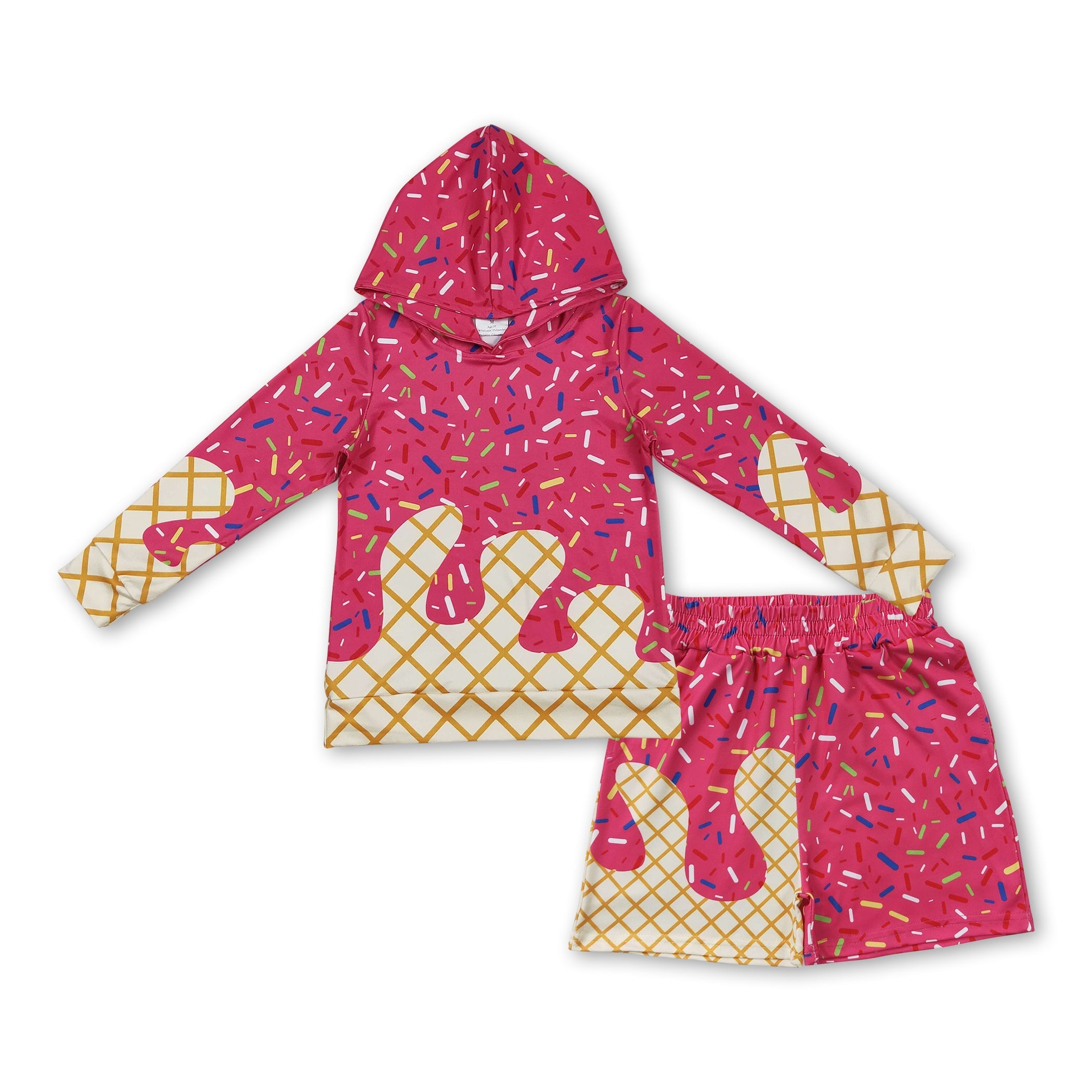 Hot pink ice cream sprinkle hoodie shorts kids clothing