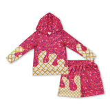 Hot pink ice cream sprinkle hoodie shorts kids clothing - LittleLullabyLoft