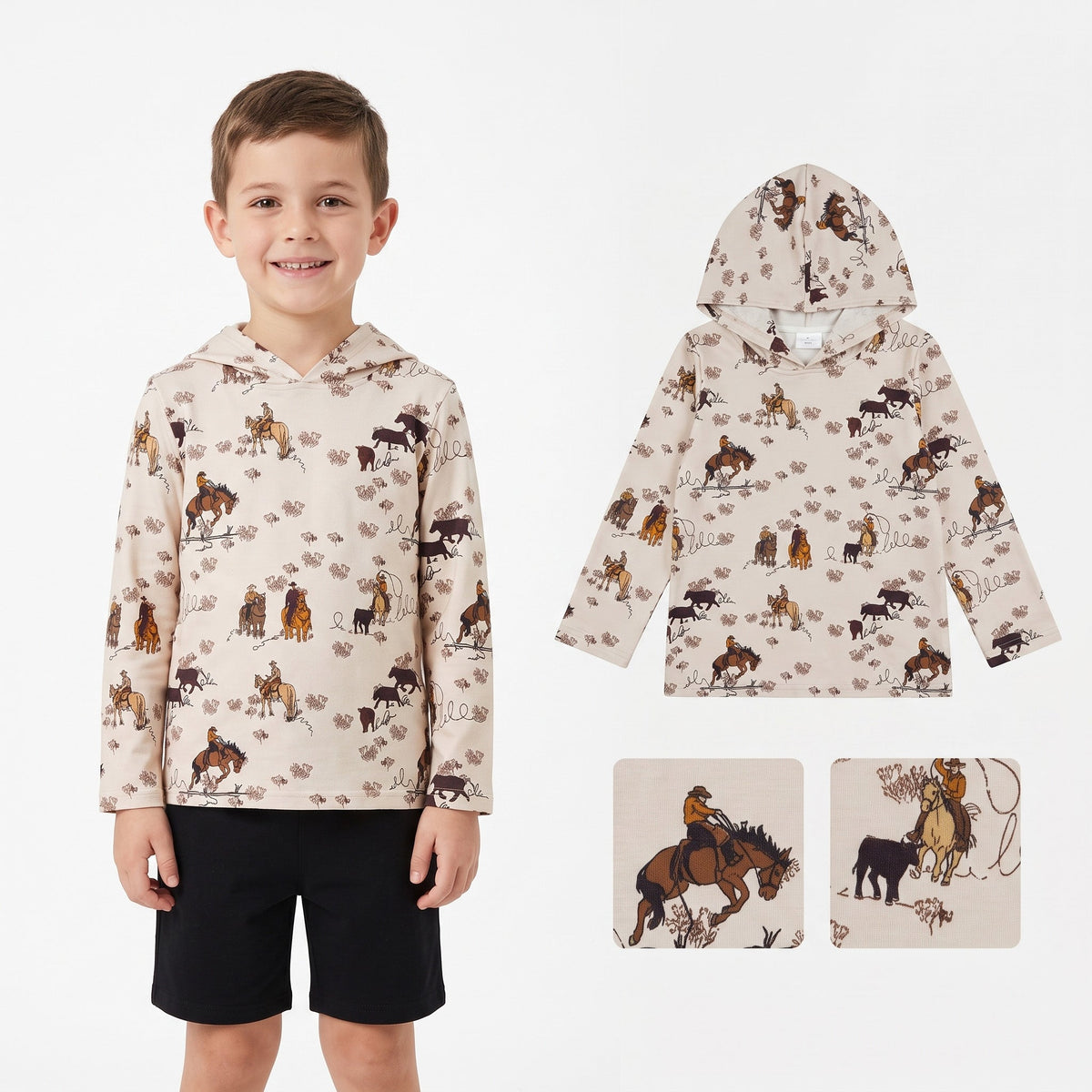 Long sleeves horse rodeo western kids boys hoodie - LittleLullabyLoft
