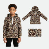 Long sleeves dark brown camo pocket zipper kids boys fall hoodie - LittleLullabyLoft