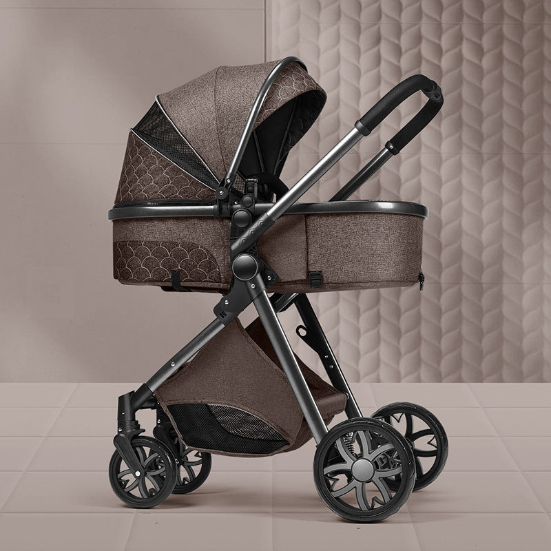 High Landscape Lightweight Folding Baby Stroller with Shock Absorption