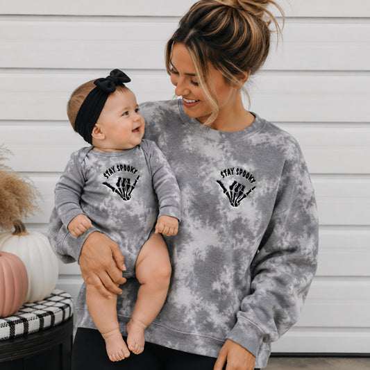 Stay Spooky Tie Dye Halloween Sweatshirt | Matching Family Halloween Outfits | Embroidered Skeleton Crewneck