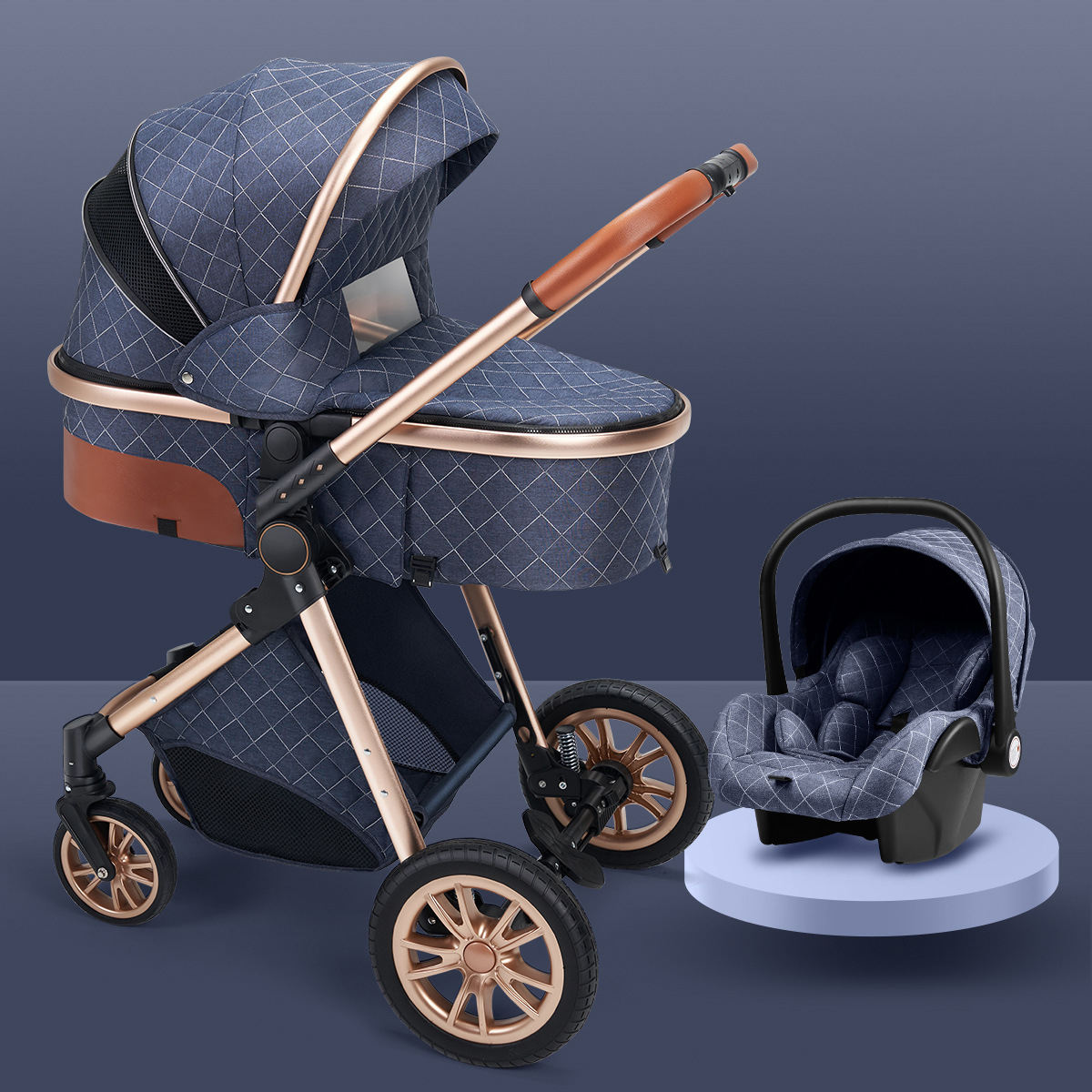 High Landscape Lightweight Folding Baby Stroller with Shock Absorption