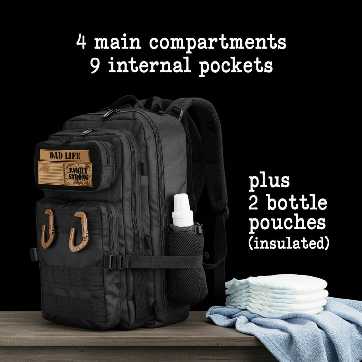 JUG 30L Dad Diaper Bag Backpack - Black - LittleLullabyLoft