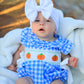 Fall Thanksgiving& Halloween Blue Pumpkin Smock Embroidery Baby Girl Romper