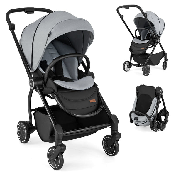 Foldable Infant Pram Stroller with Reversible Reclining Seat