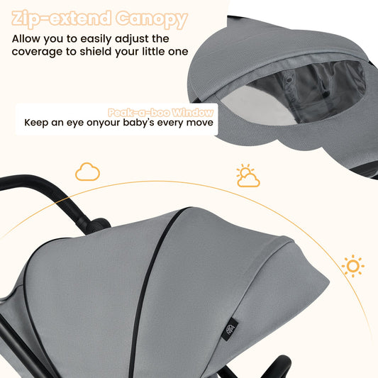 Foldable Infant Pram Stroller with Reversible Reclining Seat - LittleLullabyLoft
