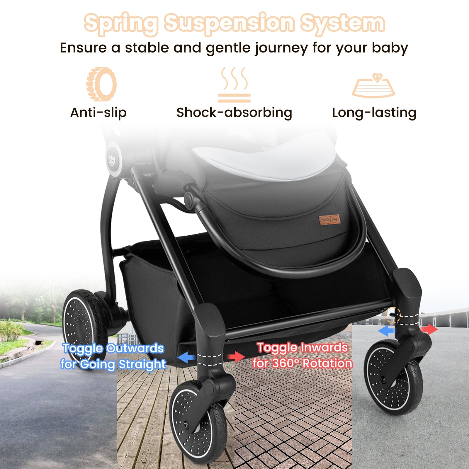 Foldable Infant Pram Stroller with Reversible Reclining Seat