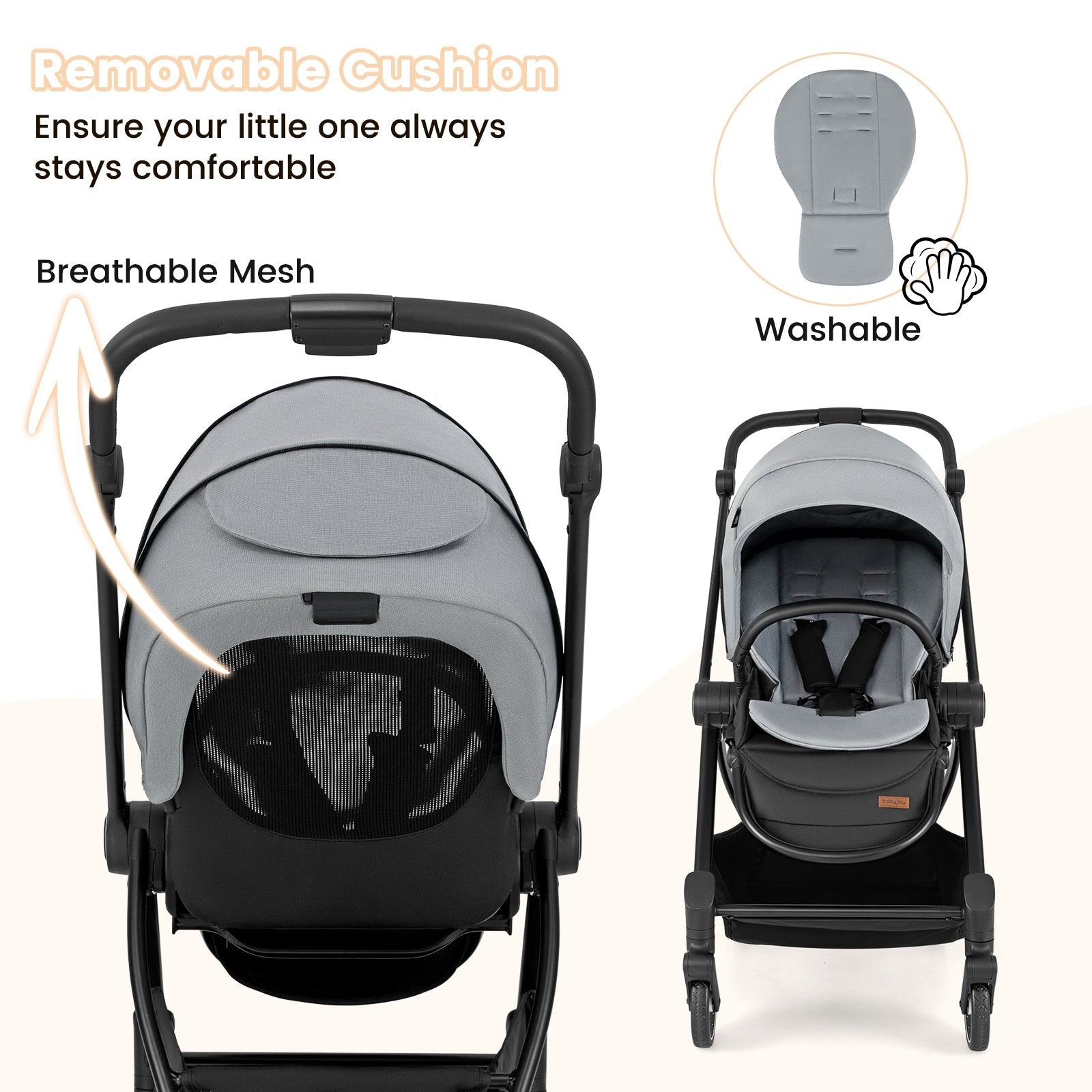 Foldable Infant Pram Stroller with Reversible Reclining Seat