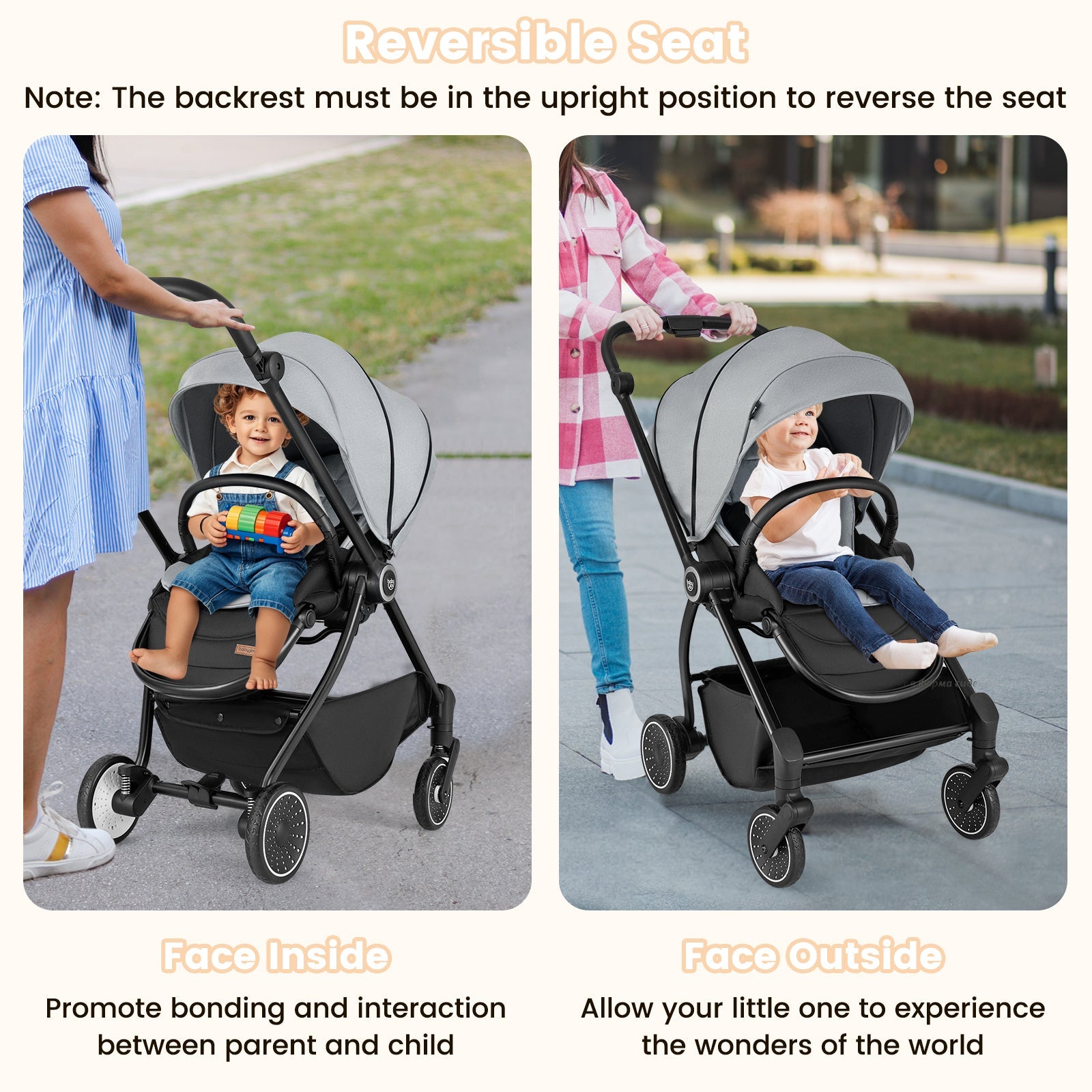 Foldable Infant Pram Stroller with Reversible Reclining Seat