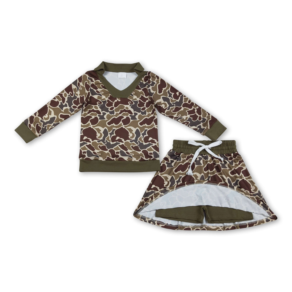 Long sleeves brown camo top skirt girls clothing set - LittleLullabyLoft