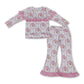 Pink ruffle stripe santa bow kids girls Christmas outfits - LittleLullabyLoft