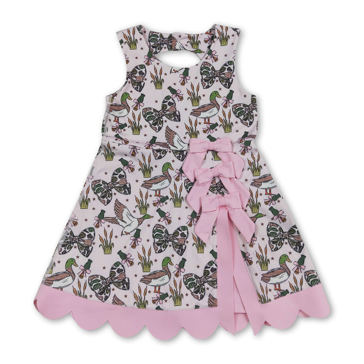 Sleeveless camo bow duck scallop kids girls athletic dress - LittleLullabyLoft