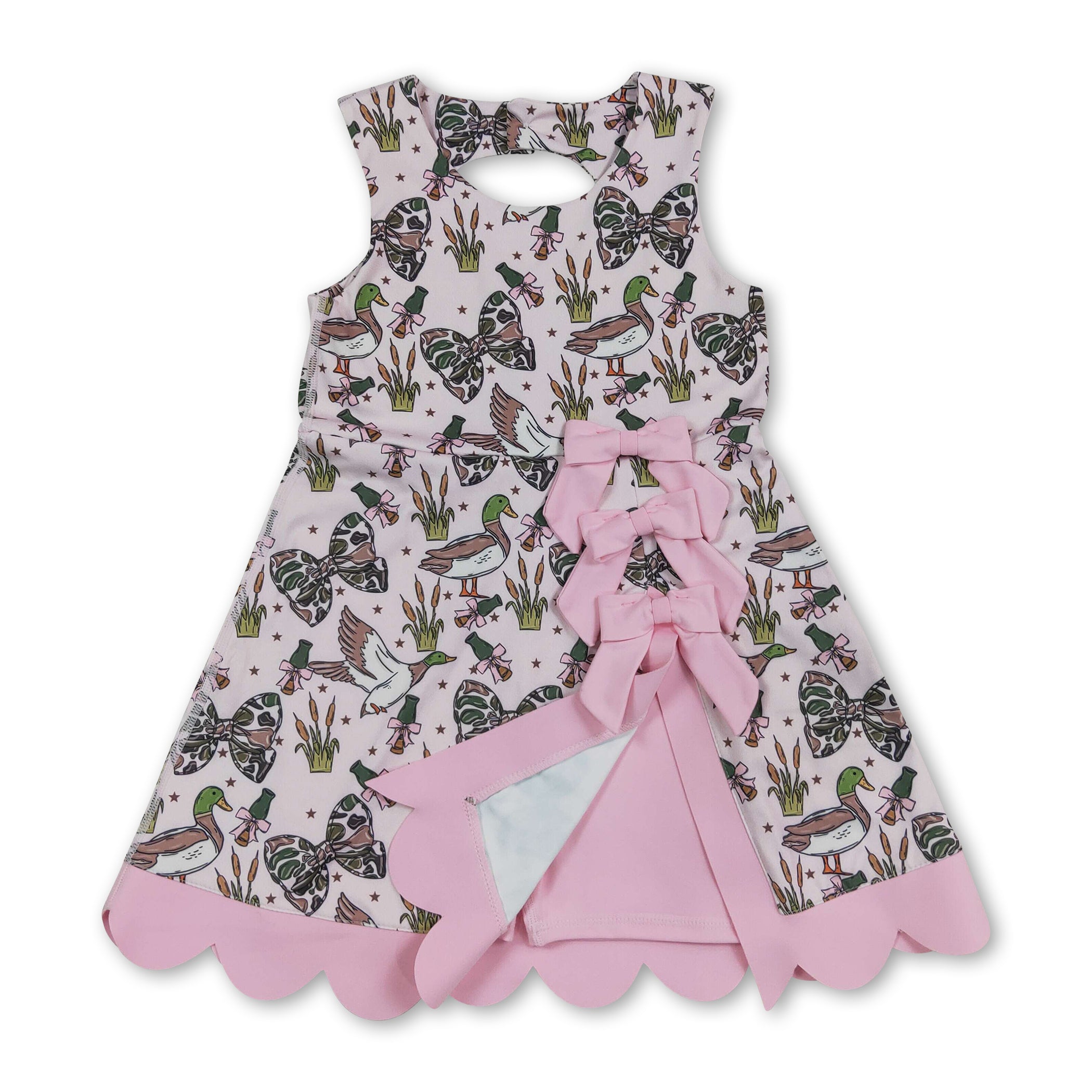 Sleeveless camo bow duck scallop kids girls athletic dress