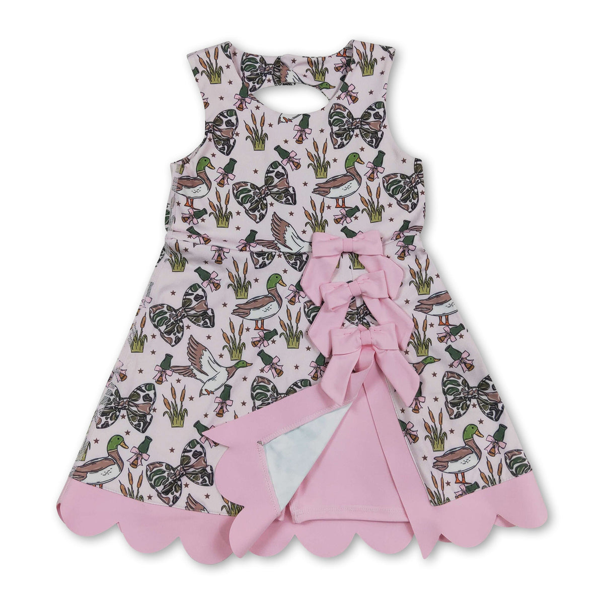 Sleeveless camo bow duck scallop kids girls athletic dress - LittleLullabyLoft