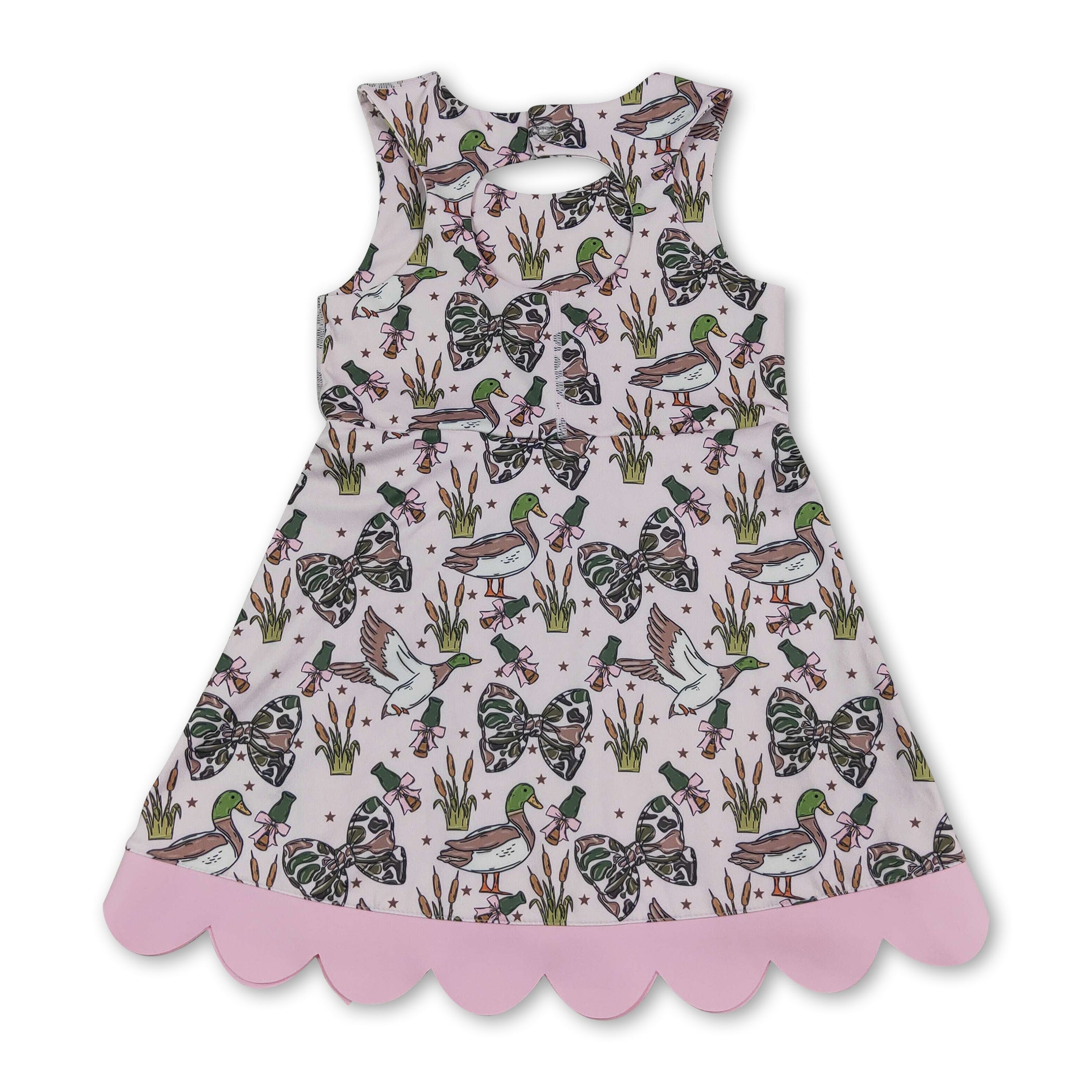 Sleeveless camo bow duck scallop kids girls athletic dress