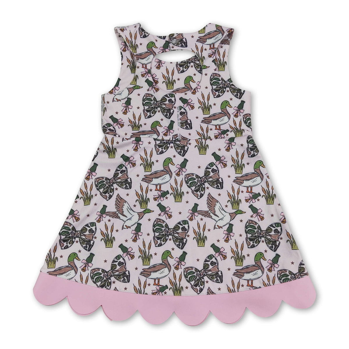 Sleeveless camo bow duck scallop kids girls athletic dress - LittleLullabyLoft