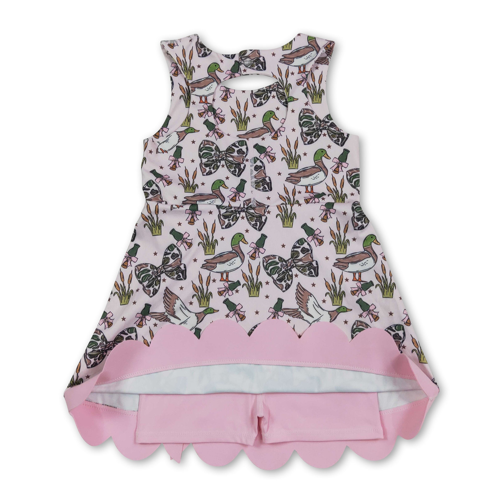 Sleeveless camo bow duck scallop kids girls athletic dress