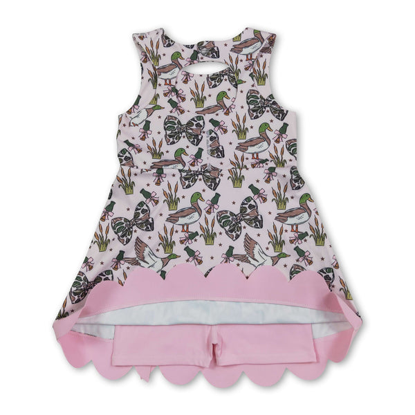 Sleeveless camo bow duck scallop kids girls athletic dress