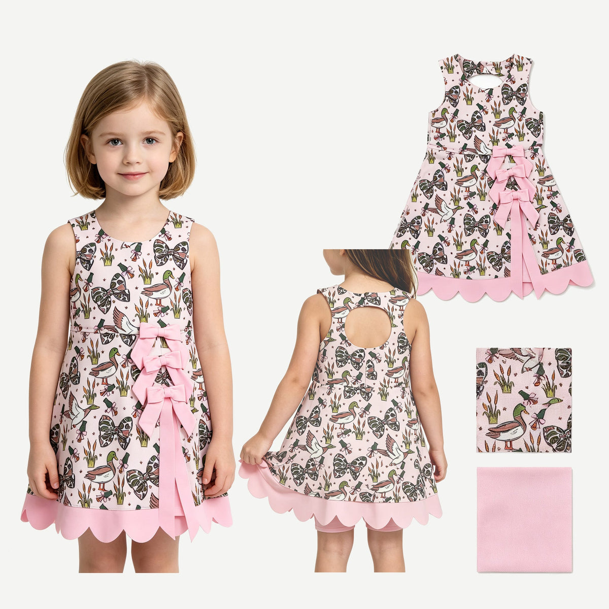 Sleeveless camo bow duck scallop kids girls athletic dress - LittleLullabyLoft
