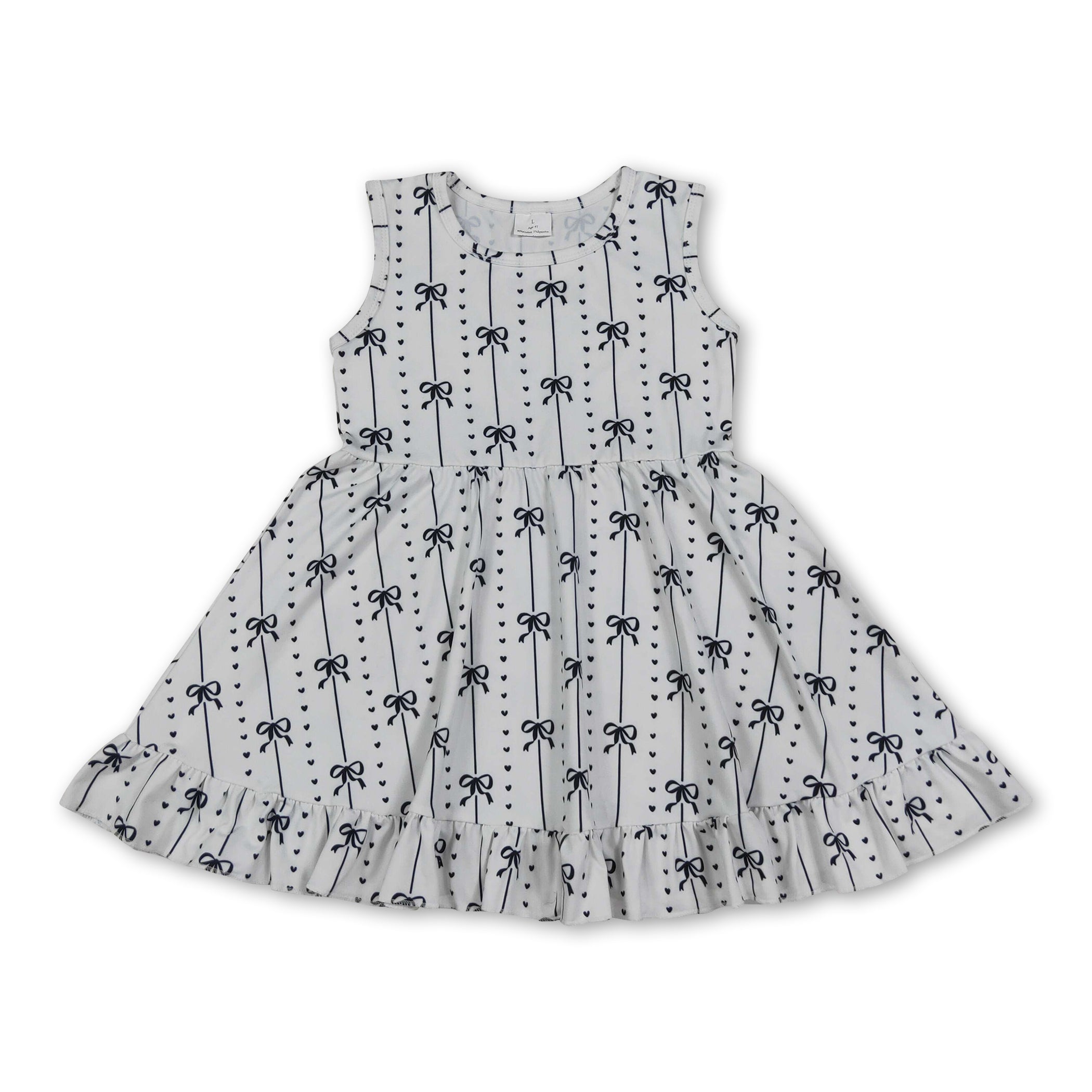 Sleeveless black bow heart ruffle kids girls dresses