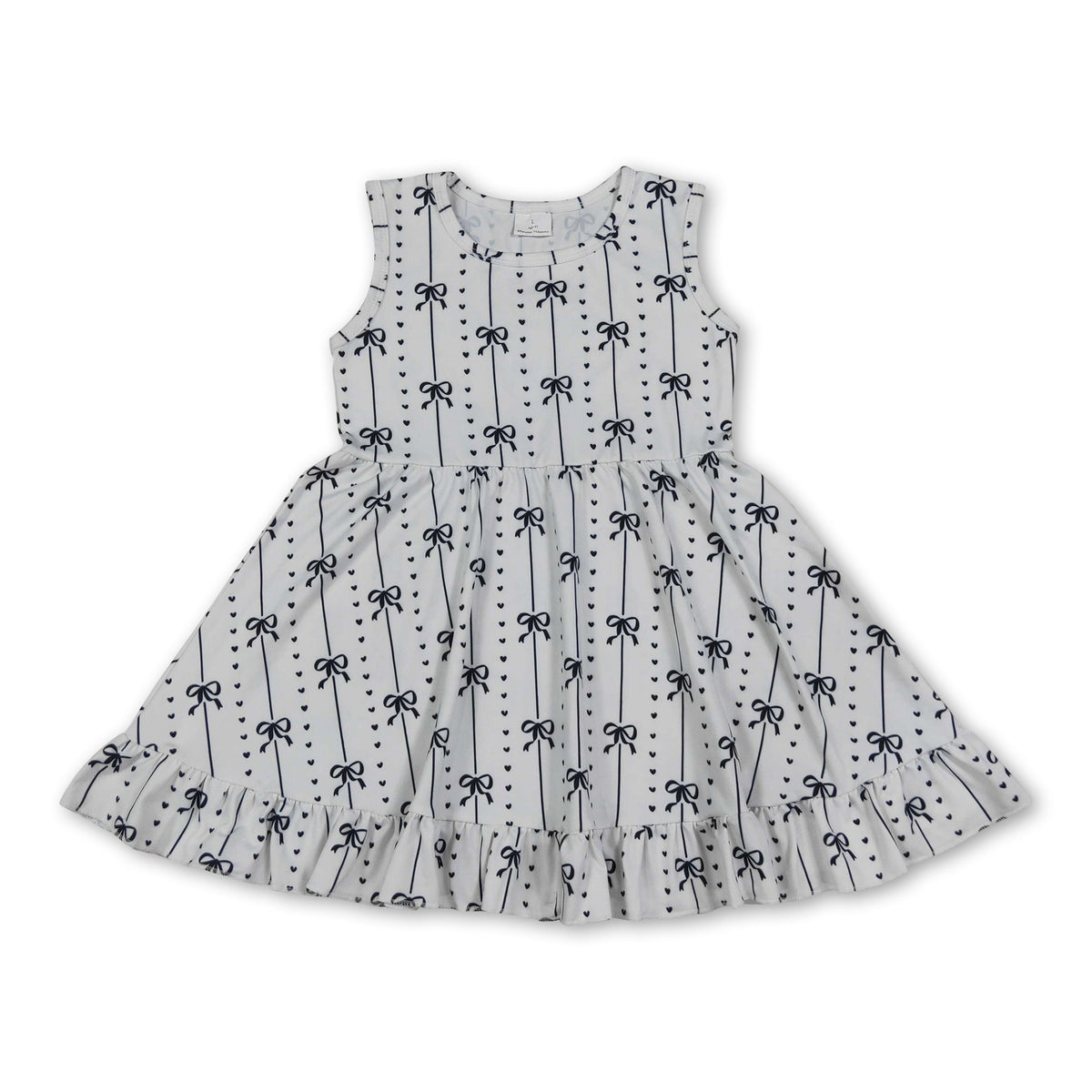 Sleeveless black bow heart ruffle kids girls dresses - LittleLullabyLoft