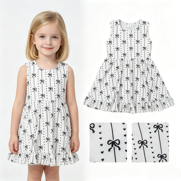 Sleeveless black bow heart ruffle kids girls dresses