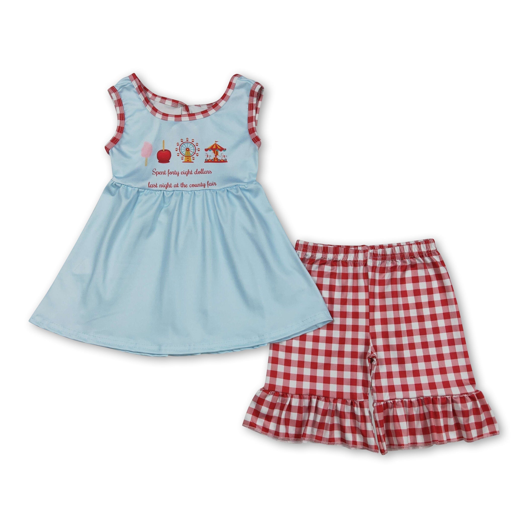 Sleeveless ferris wheel tunic plaid shorts girls clothing