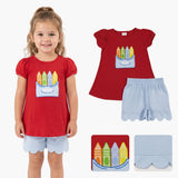 Red crayon top scallop shorts girls back to school outfits - LittleLullabyLoft