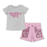 Daddy's girl top sequin denim shorts kids summer clothes - LittleLullabyLoft