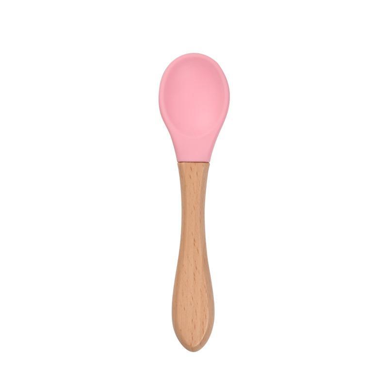 2PCS  Bamboo Training Spoons Organic Soft Baby Feeding Silicone Tip Spoon Scoop Easy Grip Handle Toddlers Infant Gifts For Parents And Baby Boys Or Girls - LittleLullabyLoft