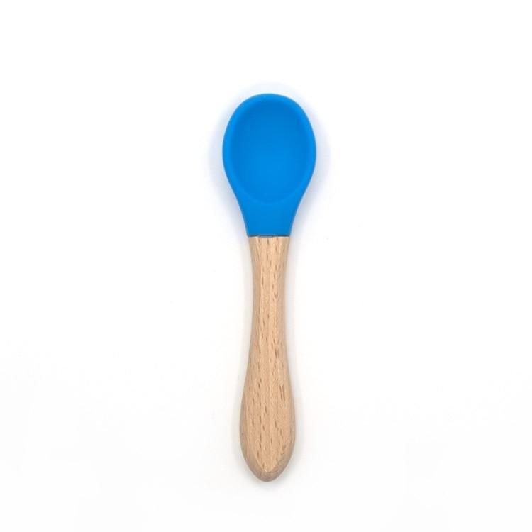2PCS  Bamboo Training Spoons Organic Soft Baby Feeding Silicone Tip Spoon Scoop Easy Grip Handle Toddlers Infant Gifts For Parents And Baby Boys Or Girls - LittleLullabyLoft
