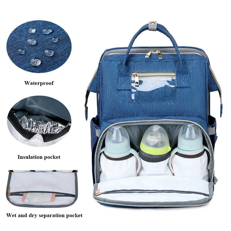 USB Diaper Backpack with Foldable Baby Bed Changing Mat