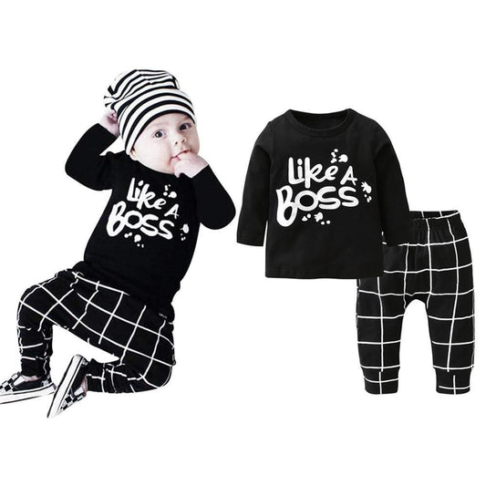 Newborn Baby Boy Clothes Set Long Sleeve Letter Like A Boss T-shirt , Pants Infant Clothing Set For Baby - LittleLullabyLoft
