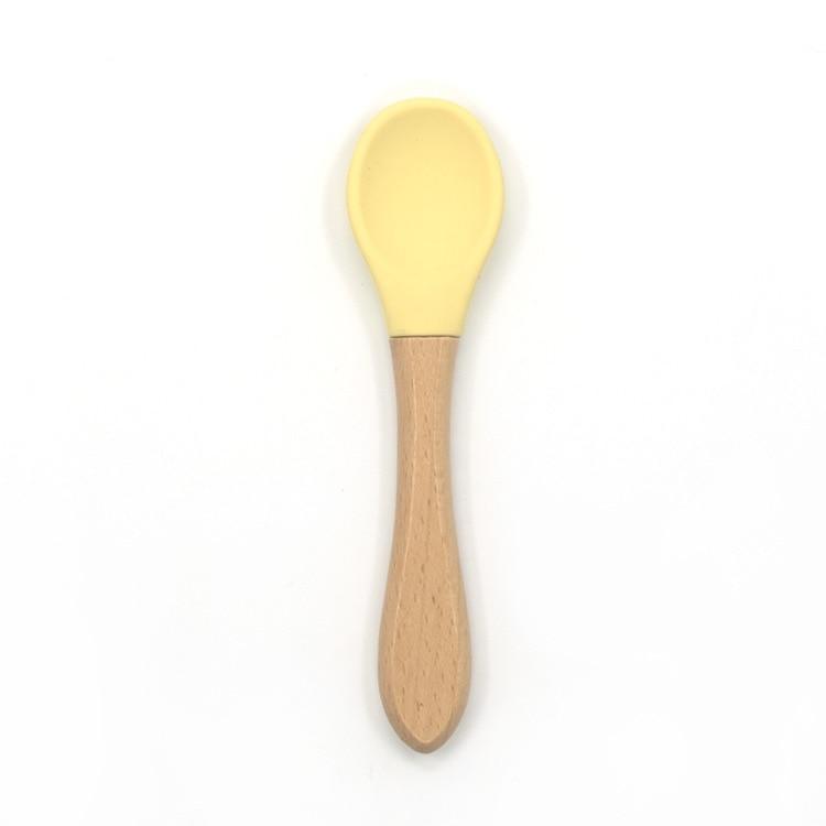2PCS  Bamboo Training Spoons Organic Soft Baby Feeding Silicone Tip Spoon Scoop Easy Grip Handle Toddlers Infant Gifts For Parents And Baby Boys Or Girls - LittleLullabyLoft