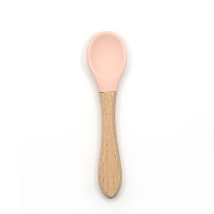 2PCS  Bamboo Training Spoons Organic Soft Baby Feeding Silicone Tip Spoon Scoop Easy Grip Handle Toddlers Infant Gifts For Parents And Baby Boys Or Girls - LittleLullabyLoft
