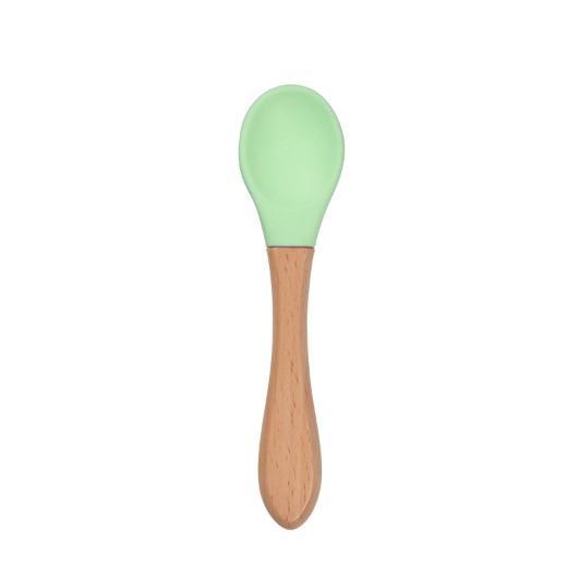2PCS  Bamboo Training Spoons Organic Soft Baby Feeding Silicone Tip Spoon Scoop Easy Grip Handle Toddlers Infant Gifts For Parents And Baby Boys Or Girls - LittleLullabyLoft
