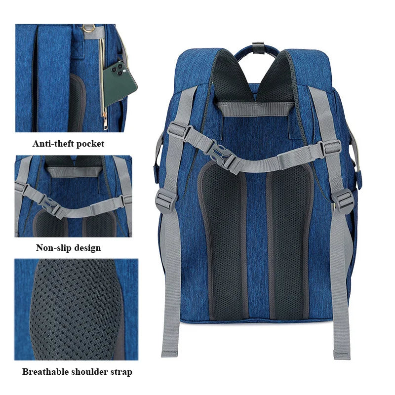 USB Diaper Backpack with Foldable Baby Bed Changing Mat