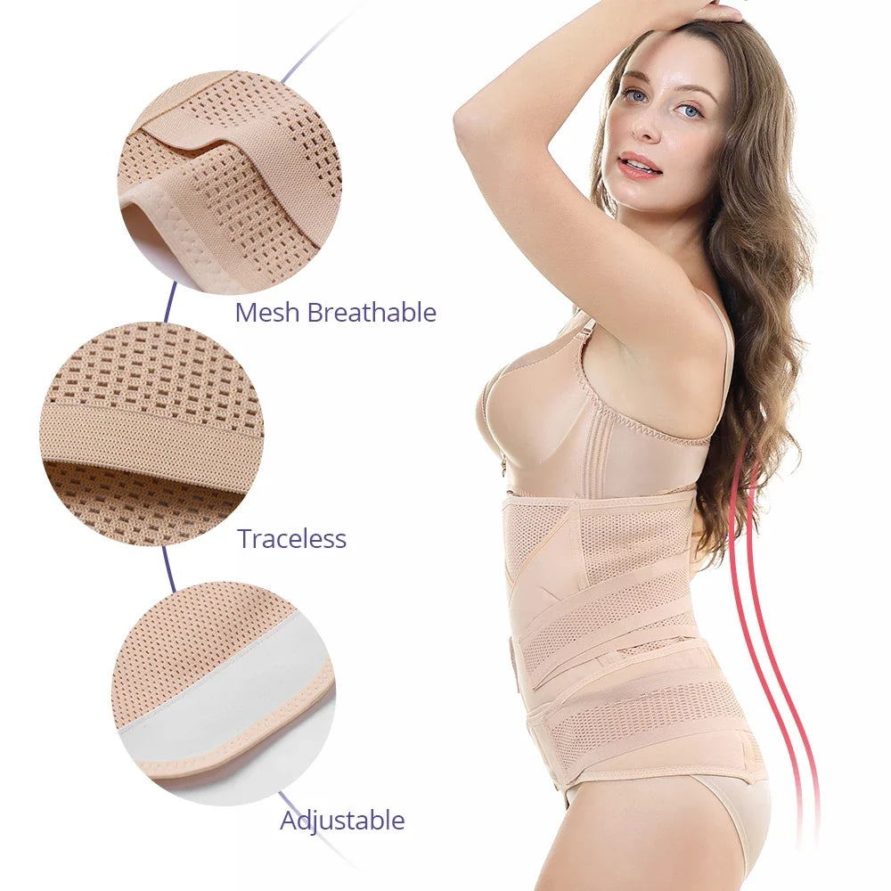3in1 Belly/Abdomen/Pelvis Postpartum Belt Body Recovery Shapewear Belly Slim Waist Cinchers Breathable Waist Trainer Corset - LittleLullabyLoft