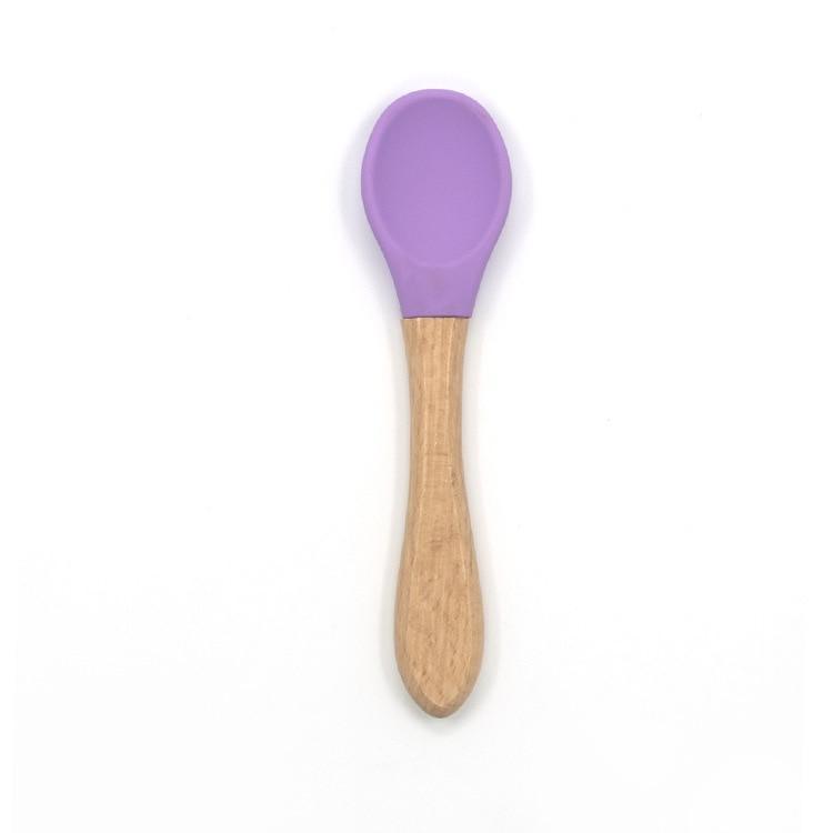 2PCS  Bamboo Training Spoons Organic Soft Baby Feeding Silicone Tip Spoon Scoop Easy Grip Handle Toddlers Infant Gifts For Parents And Baby Boys Or Girls - LittleLullabyLoft