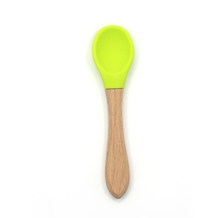 2PCS  Bamboo Training Spoons Organic Soft Baby Feeding Silicone Tip Spoon Scoop Easy Grip Handle Toddlers Infant Gifts For Parents And Baby Boys Or Girls - LittleLullabyLoft