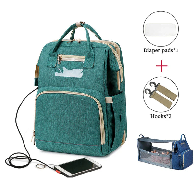 USB Diaper Backpack with Foldable Baby Bed Changing Mat