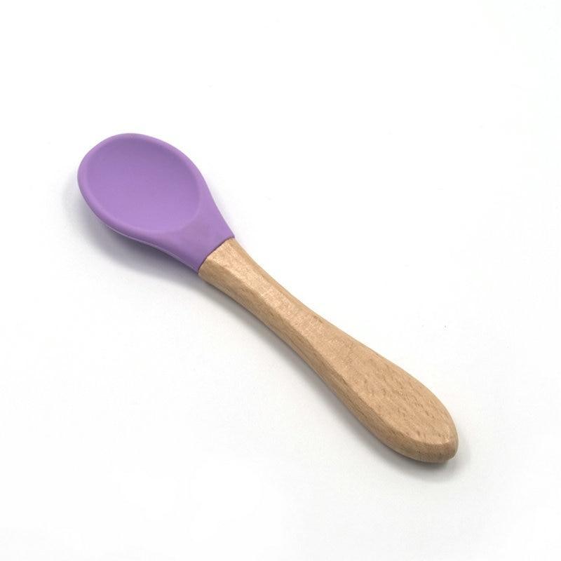 2PCS  Bamboo Training Spoons Organic Soft Baby Feeding Silicone Tip Spoon Scoop Easy Grip Handle Toddlers Infant Gifts For Parents And Baby Boys Or Girls - LittleLullabyLoft