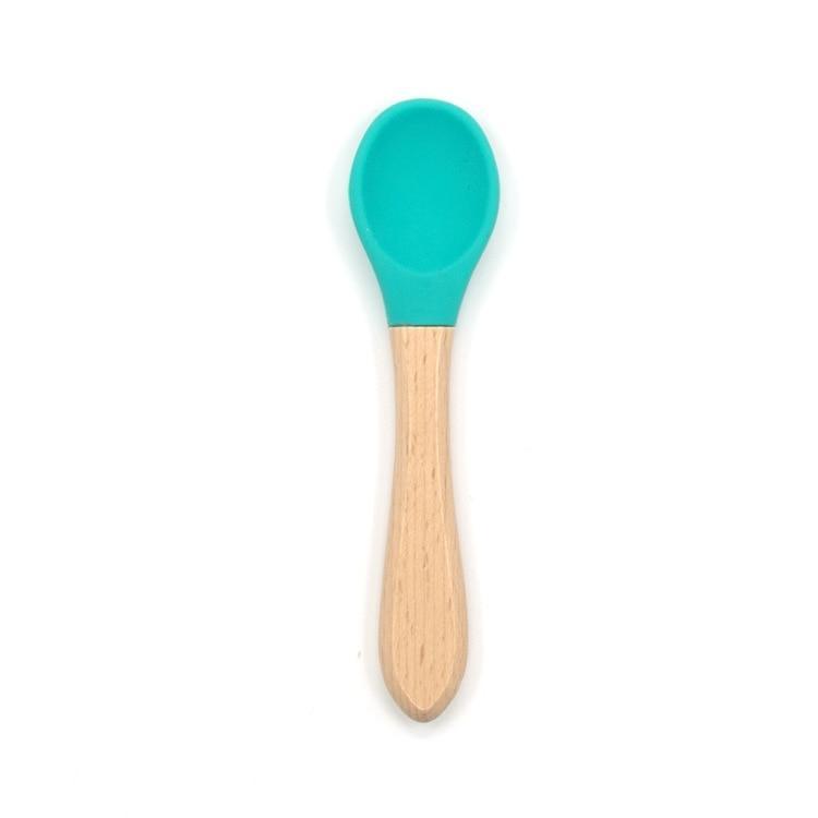 2PCS  Bamboo Training Spoons Organic Soft Baby Feeding Silicone Tip Spoon Scoop Easy Grip Handle Toddlers Infant Gifts For Parents And Baby Boys Or Girls - LittleLullabyLoft