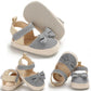 Newborn Infant Baby Summer Shoes Soft Crib Shoes Infants Anti-slip  Striped Bowknot Pre Walker Sandals - LittleLullabyLoft